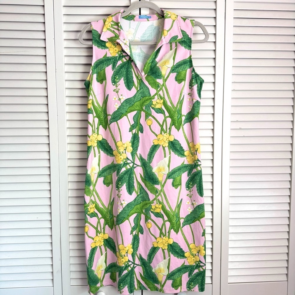 J.McLaughlin Catalina Cloth Ayla Dress Lily Frond Light Pink Green Size Medium - Picture 4 of 8